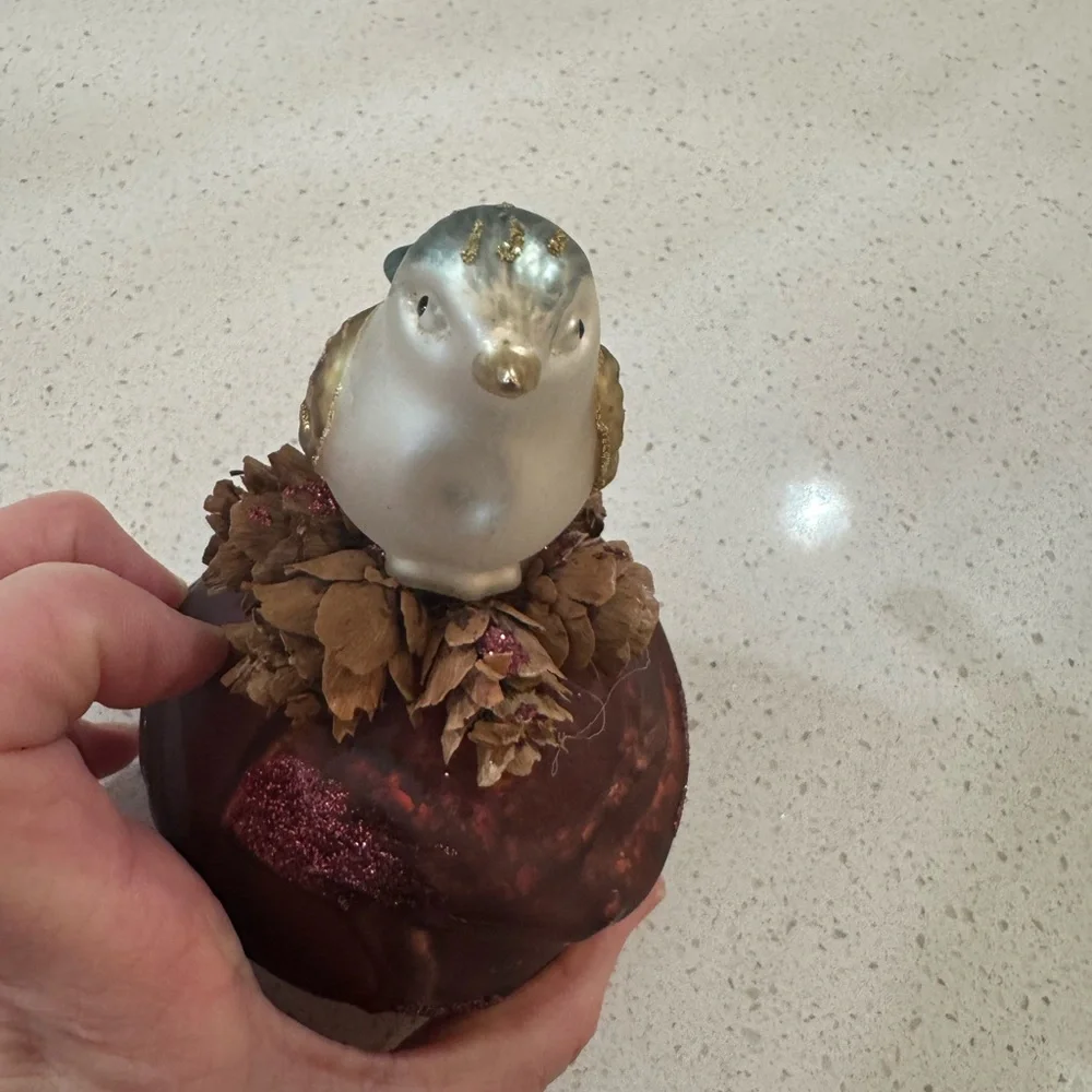 Razz Glass Bird on Pinecone - Christmas Ornament